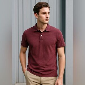 SFERA Men’s Burgundy Piqué Polo Shirt Medium Linen Blend Preppy Coastal Beach